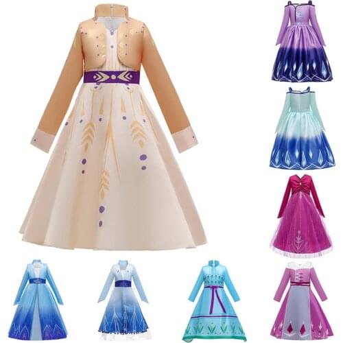 2019 New Anna Elsa 2 Dress Girls Costume Set Ice Snow Queen 2 Clothing Kids Christmas Party Copspay Elza Fancy Vestidos