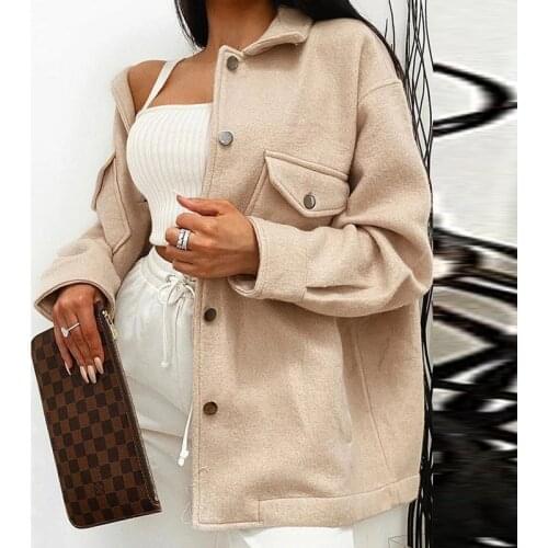 Fashion Solid Color Street Jacket Y2k Winter Single-breasted Lapel New Jacketes Ladies Elegant Long-sleeved Loose Pocket Jacket