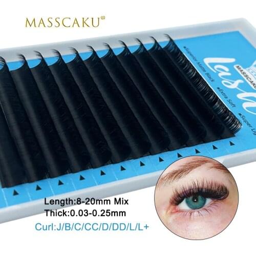 MASSCAKU 12rows False Mink Eyelashes Matte Individual Eyelash Volume Eye Lashes Extensions Natural Easy to Work and Very Soft