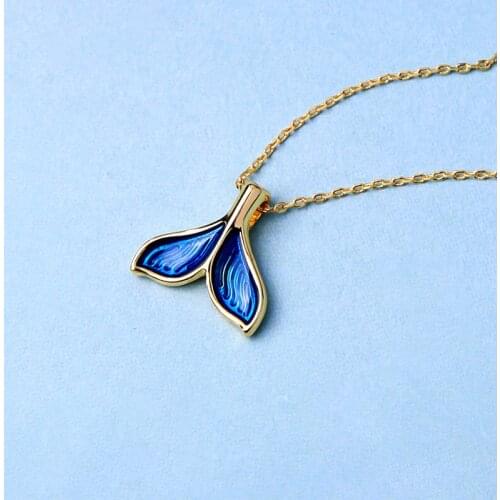 Fashion jewelry gold metal enamel fish tale pendant necklace