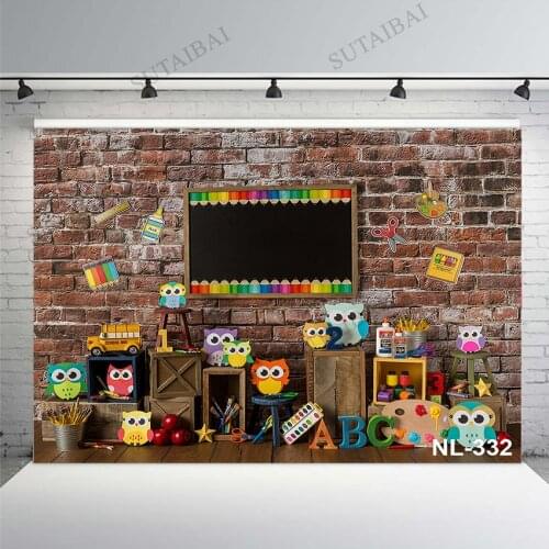 Cartoon Owl Child Painting ABC Backdrop Decorations Banner Back To School Theme Background Photography Backdrops Photo Studio