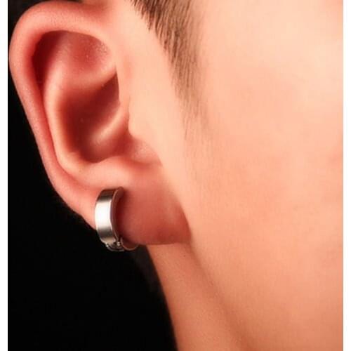 1 Pair Men Earings Stainless Steel Non-Piercing Clip On Ear Stud Cuff Hoop Earrings brincos aretes de mujer серьги висячие