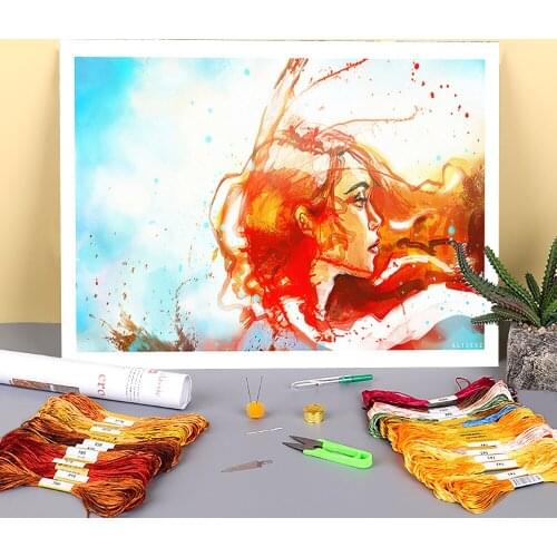 Portrait Beginnings Printed 11CT Cross-Stitch Complete Kit Embroidery DMC Threads Craft Painting Handicraft Hobby Stamped