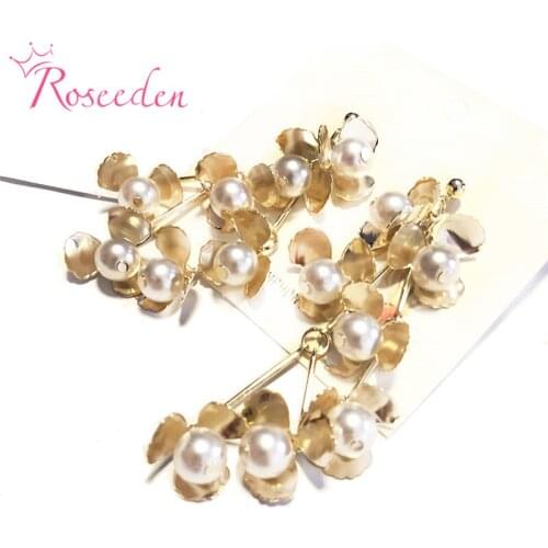 New Arrival Pearl Fashion Temperament Women Drop earrings Korean Sweet Metal Flowers Shiny Earrings RE4011