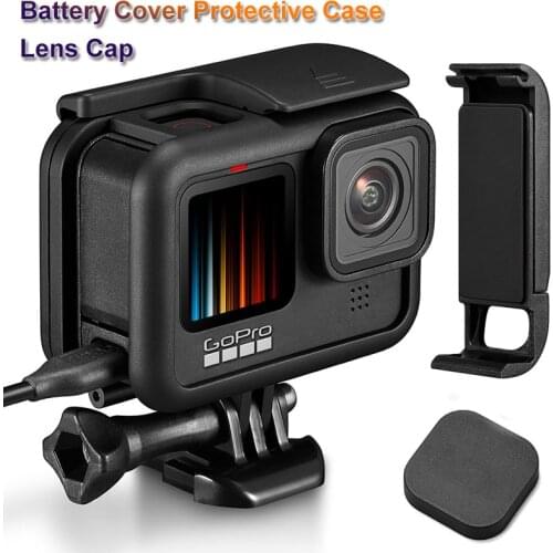 Plastic Battery Side Cover for Gopro 9 Black Protective Frame Lens Cap Detachable Battery Lid Type-C Charging Port for Gopro 9