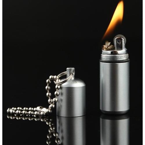 Portable Mini Compact Kerosene Lighter Capsule Gasoline Lighter Inflated Key Chain Petrol Grinding Wheel Lighter Outdoor