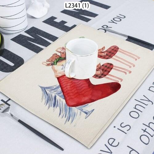 Christmas Elk Printed Napkin Cloth Home Table Decoration Table Mat Untersetzer Table Towel Tea Towel Coaster 42*32 Servilletas