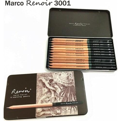 Marco Renoir Premium Professional Art Sketching Pencil Set Iron Box Non-toxic Pastel Drawing Pencils 3001-12pcs /H/F/HB/B/2B/3B
