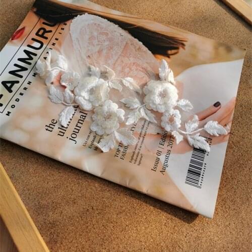 Size25*13cm(10pcs/lot) Ivory 3D Gauze Embroidery Bridal Wedding Lace Applique Lace Patch Lace Sewing Clothing Accessories