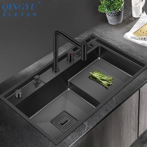 QINGYU ELEVEN 2020 Luxury Stepped Nanometer Sink 4mm Thickness 220mm Depth 304 Stainless Steel Handmade Stepped Kitchen Sinks