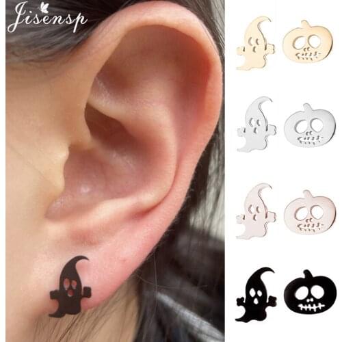 Handmade Vintage Skeleton Skull Earring Punk Black Ghost Pumpkin Stud Earrings for Women Girls Halloween Pendientes Mujer