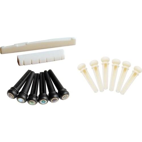 1SET 6 String Acoustic Guitar Bone Bridge Saddle And Nut & 6Pcs Real Bone Material Acoustic Guitar Bridge Pins