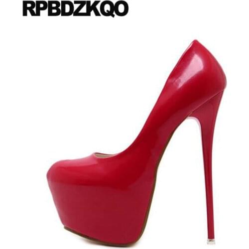 Shoes Modern Exotic Dancer Scarpin Stiletto Round Platform Pumps Fetish High Heels Ultra Gothic 16cm Women Catwalk Red Stripper