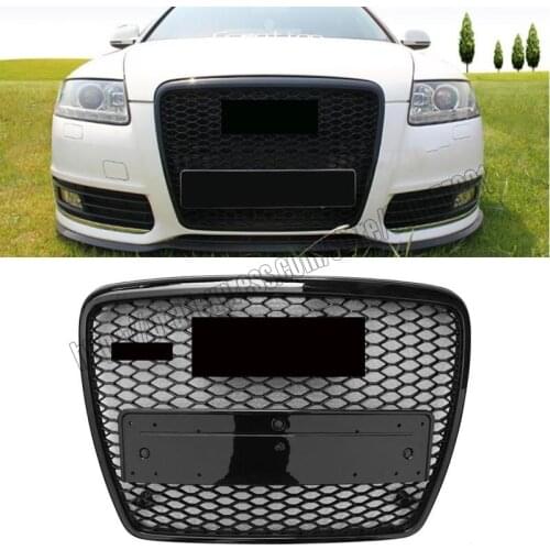 Sport front mesh honeycomb grill gloss black cover for audi a6 / s6 c6 2005 2006 2007 2008 2009 2010 2011 for rs6 style