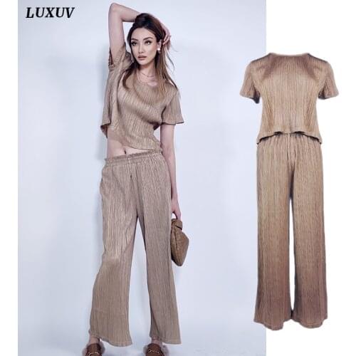 LUXUV Womens tracksuit Clothing Crop Top Pants Outfit Urban Blazers Suit Two piece Set Pleated Sweatshirt Tourser Pantsuit
