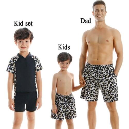 Men Briefs Family Matching Summer Father Son Men Boys Kids Swimwear Bathing Set Summer Print Mid Waist Pocket String 2020