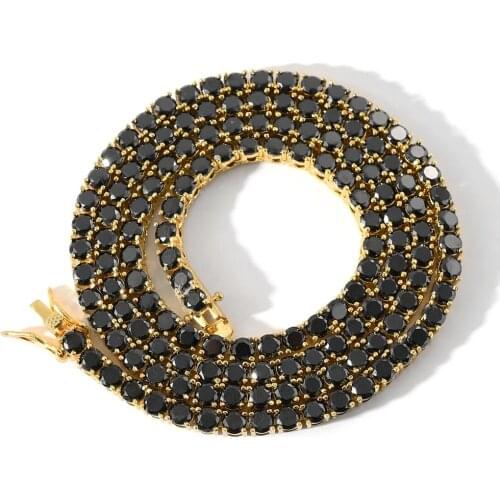 Hip hop Jewelry 4MM One Row Black Cubic Zircon Stone Tennis Chain Necklace Men Women Gold Brass Iced Out Chain Necklace