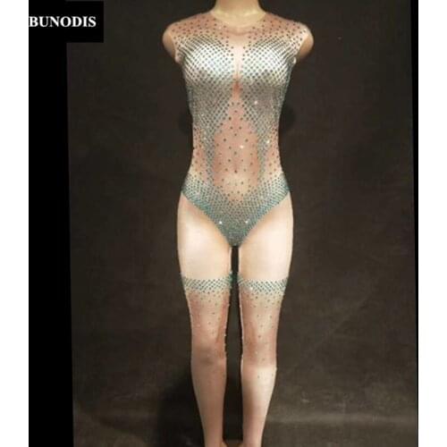 ZD305 Women Sexy Jumpsuit Sleeveless Full Of Sparkling Crystals Singer Dancer Stage Wear Bodysuit Nightclub Party Costumes