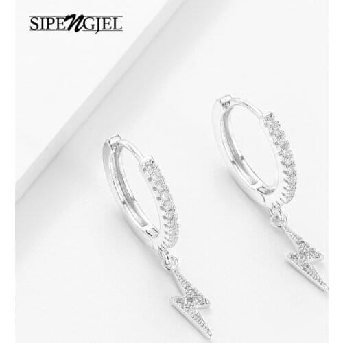 SIPENGJEL Punk Geometric Pendant Hoop Earrings Mini Lightning Bolt Pierced Earrings For Women Party Jewelry Wholesale
