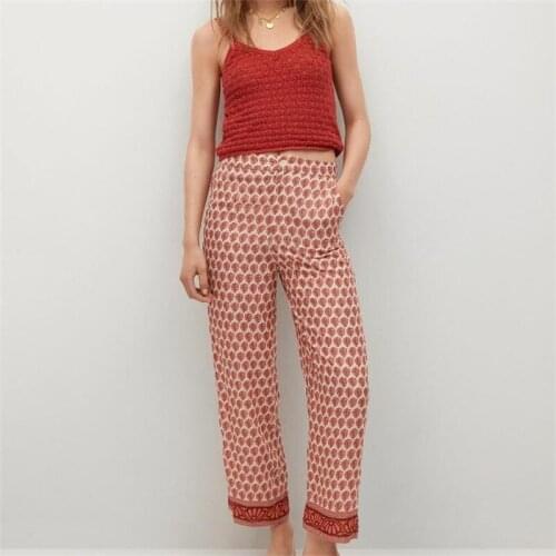 MESTTRAF Women 2021 Fashion Side Pockets Print Straight-Leg pantsVintage High Elastic Waist Long Trousers Streetwear