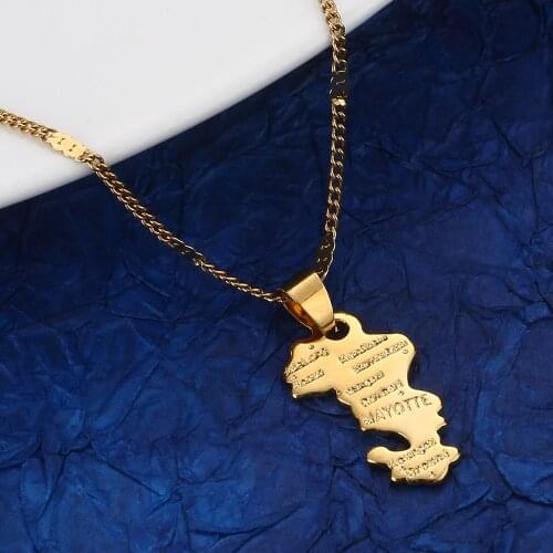 Gold Color Map of Territorial Collectivity of Mayotte Pendant Necklace Trendy Map Chain Jewelry