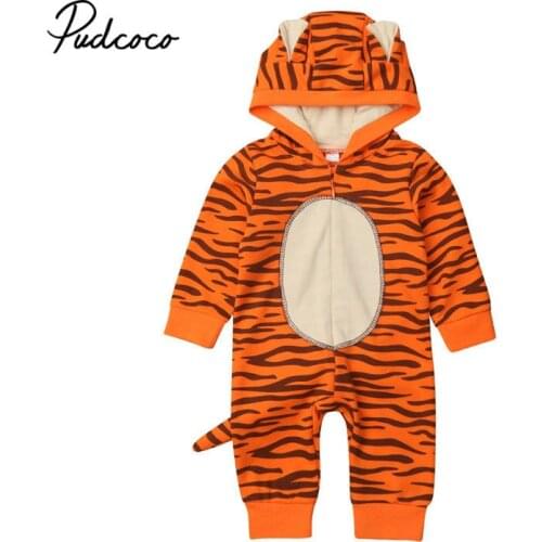 Pudcoco brand baby Newborn Infant Baby Girls Boys Cartoon Tiger Hooded Romper Jumpsuit Outfits fashion baby costume winter 1Pcs