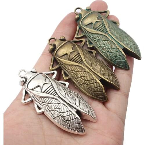 2PCSAntique Bronze/Silver Color Cicada Charms Pendant Flying Insect Charms For DIY Necklace Jewelry Findings Making Accessories