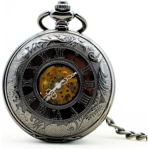 2019 Unique Roman Numerals Round Pendant Hunter Mechanical Jewelry Chain Pocket Watch