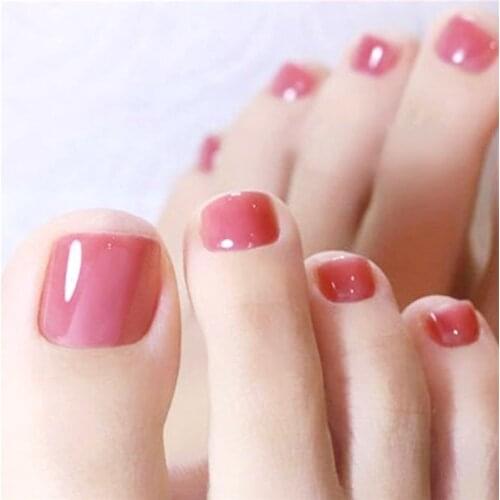 24pcs Jelly Pink Girls Sweet Full Fake Toenail Tips Natural Solid Color Acrylic False Toe Nail Patches Manicure Decoration
