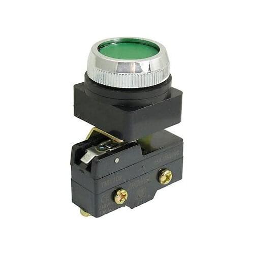 250VAC 15A SPST 1NO 1NC 30mm Thread Momentary Green Flat Button Micro Switch