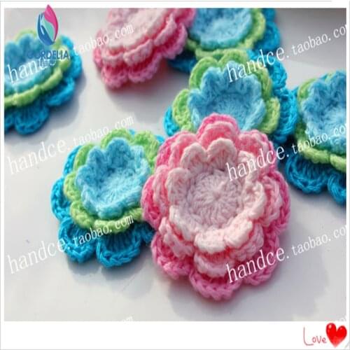 30 pcs 1.8inch high quality cotton fabric little handmade decorative crochet pink flower patches as clothes decoration motif