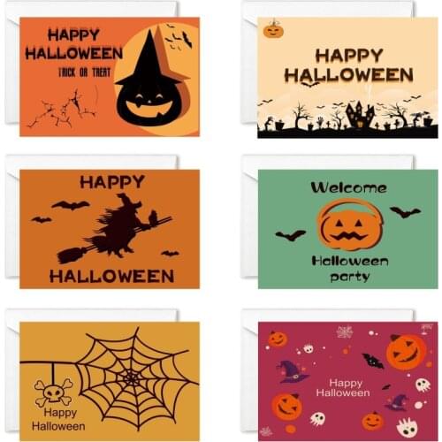 6pcs Happy Halloween Blessing Greeting Card Set Hand-painted Doodle Card To Send Blessing Postcard Decoration Gift