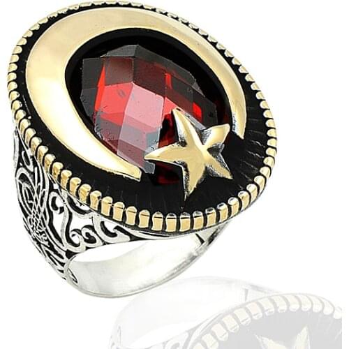 925 Silver Moon and Star English Flag Printed Ring for Men