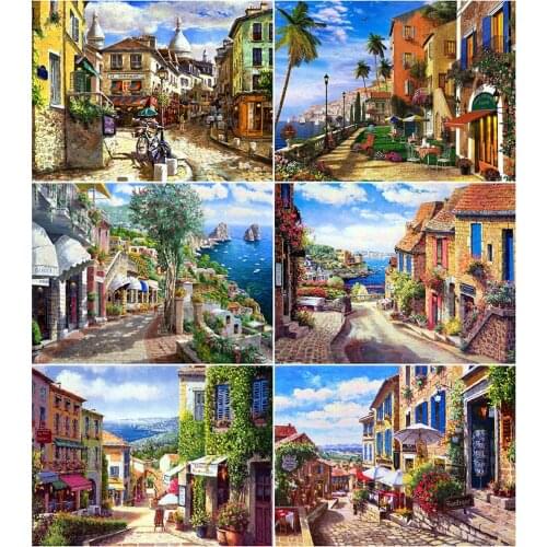 AZQSD Diamond Painting Street Cross Stitch Kits Decor For Home Needlework Diamond Embroidery Sale Landscape Handmade Craft