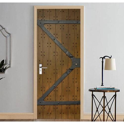 Free Shipping 3D Timber Door Mural Wallpaper mural Wall Print Decal Wall Deco Wall Mural Photo self adhesive door wrap