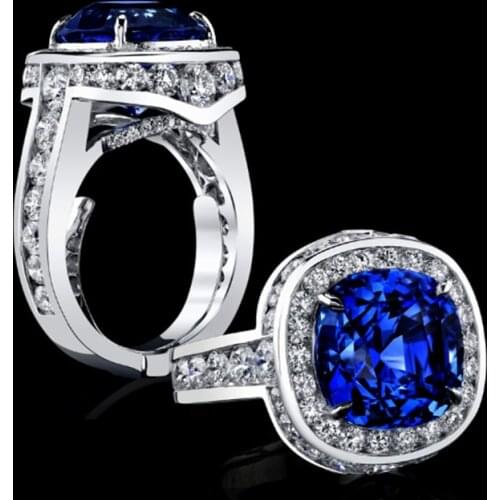 Noble Square Blue Stone Women Ring Elegant Ring Anniversary Gift For Lover Dazzling Zircon Female Fashion Jewelry Wedding Ring