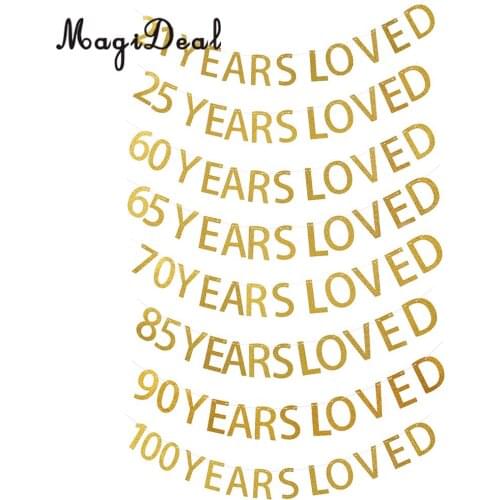 Glitter Gold Birthday Banner Bunting Party Decor Photo Prop 21/25/60/65/70/85/90/100 Years Loved