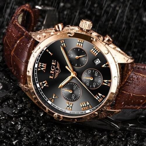 Men Watches Luxury Brand LIGE Multi Function Mens Sport Quartz Watch Man Waterproof leather Business Clock Male Wrist Watch+Box