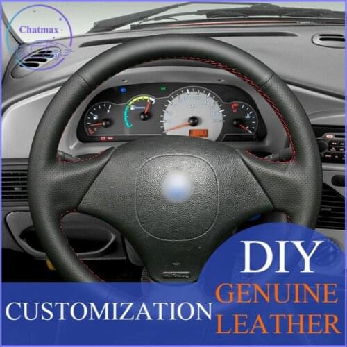 For Fiat Albea 2002 Car hand-sewn steering wheel cover black artificial leather Anti-slip design fit all season comfort touch