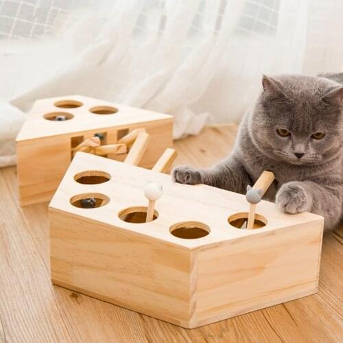 Wooden Pet Toy Wooden Whack Mole Mouse For Cat Interactive Punch Toy Whac-A-Mole Cat Kitty Funny Toy Mouse Chasing Gaming