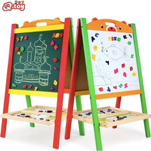 Wooden teaching toy Multifunctional Two-in-one Drawing Board Children Tiger Head Double-sided Magnetic Blackboard Wooden Bracket
