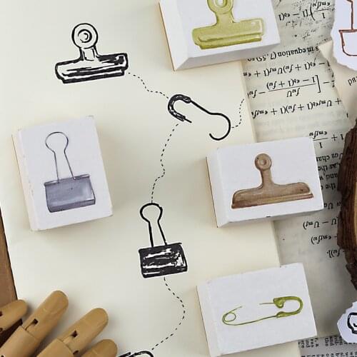 Yoofun Vintage Binder Clip Wooden Stamps Stationery Decoration Tools Paper Clip DIY Scrapbooking Diary Stamps Craft Supplies