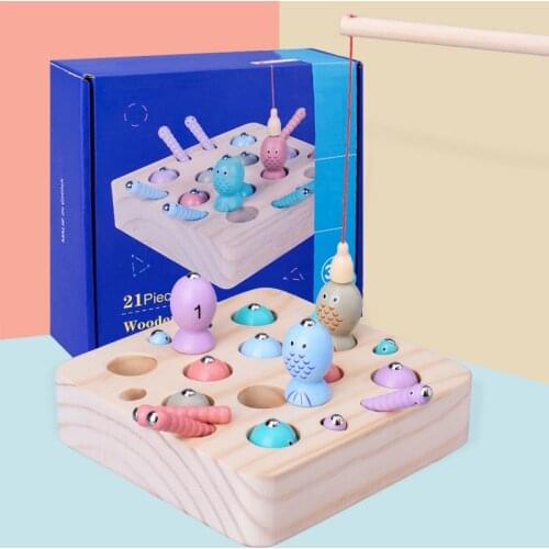 Baby Wooden Montessori Toys Digit Magnetic Games Fishing Toys Game Catch Worm Educational Puzzle Toys For Children Girl Gifts