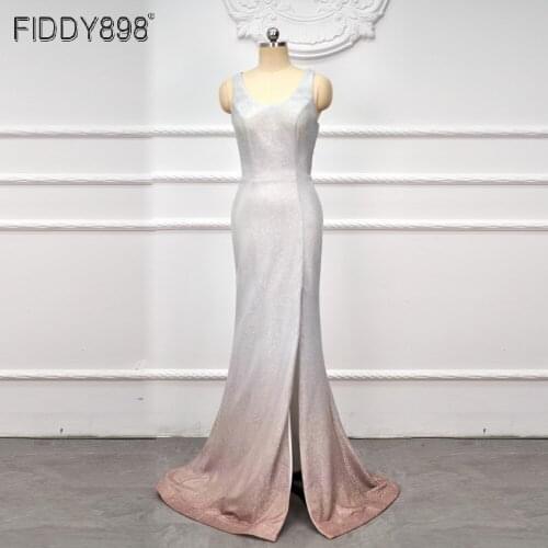 Shimmer Prom Gowns Mermaid Gardient Color Party Dress Side Slit Women Long Dresses For Night Vestidos De Gala