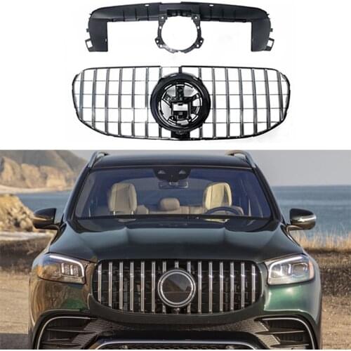 Fit for Mercedes GLS X167 GLS450 GLS580 2020+ Glossy Black Maybch ABS Front Bumper Hood Vertical Racing Grille GT Style Grill