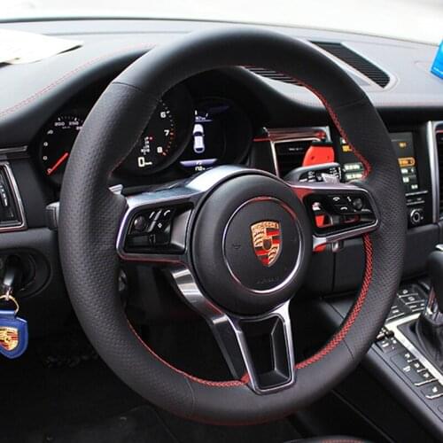 For Porsche Macan panamera Cayenne DIY all black suede leather interior steering wheel cover car accessories
