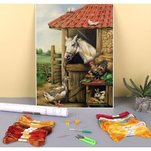 Two Horse Animal Printed 11CT Cross-Stitch DIY Embroidery Kit DMC Threads Sewing Hobby Handicraft Handiwork Magic Different