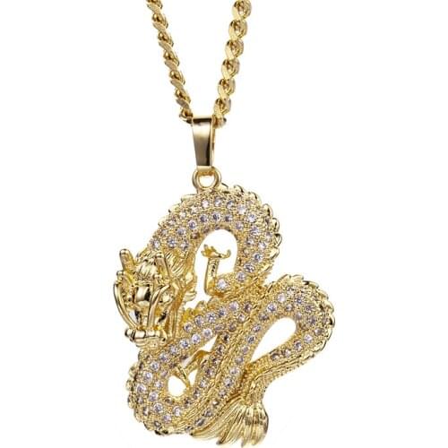 2021 Chinese Dragon With Zircon Pendant Mens Hip Hop Necklace Hiphop