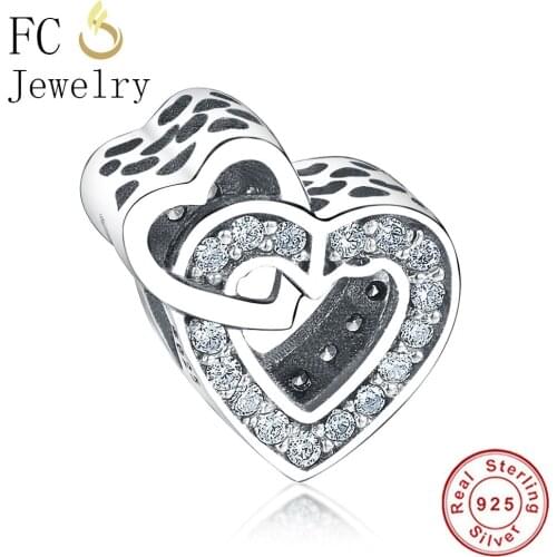 FC Jewelry Fit Original Brand Charm Bracelet 925 Sterling Silver Mom Son Heart Shape Zirconia Bead Making Family Dad Berloque