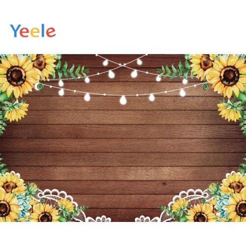 Yeele Wooden Board Sunflowers Ligth Birthday Portrait Photography Backgrounds Customized Photographic Backdrops for Photo Studio